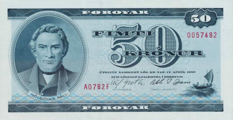 Front of Faeroe Islands p20a: 50 Kronur from 1978
