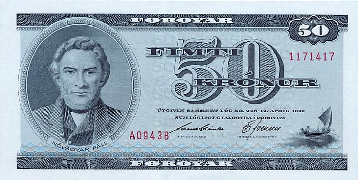 Front of Faeroe Islands p20d: 50 Kronur from 1994