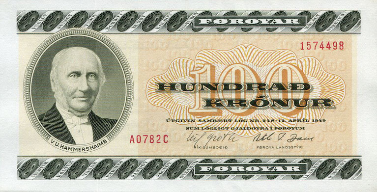 Front of Faeroe Islands p21a: 100 Kronur from 1978