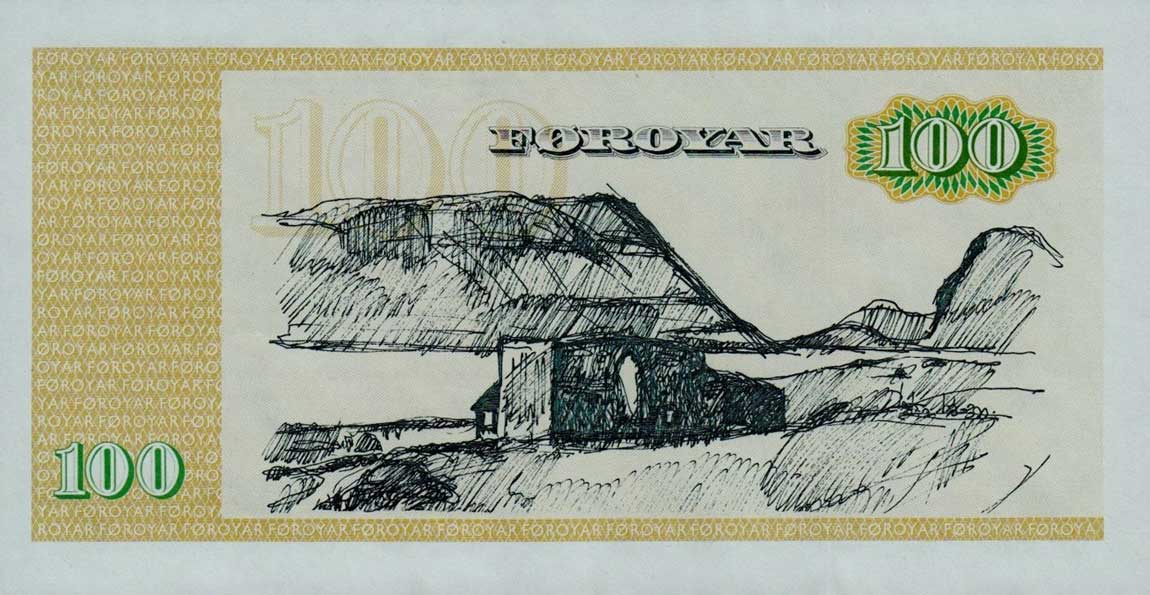 Back of Faeroe Islands p21e: 100 Kronur from 1990