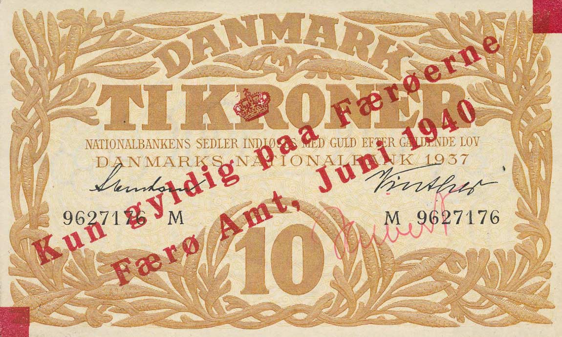 Front of Faeroe Islands p3d: 10 Kronur from 1940