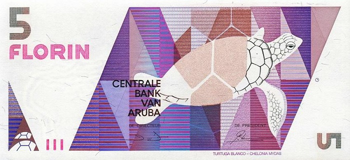 Front of Aruba p6a: 5 Florin from 1990