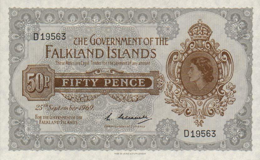 Front of Falkland Islands p10a: 50 Pence from 1969