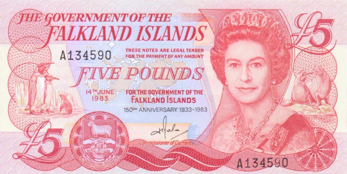 Front of Falkland Islands p12a: 5 Pounds from 1983