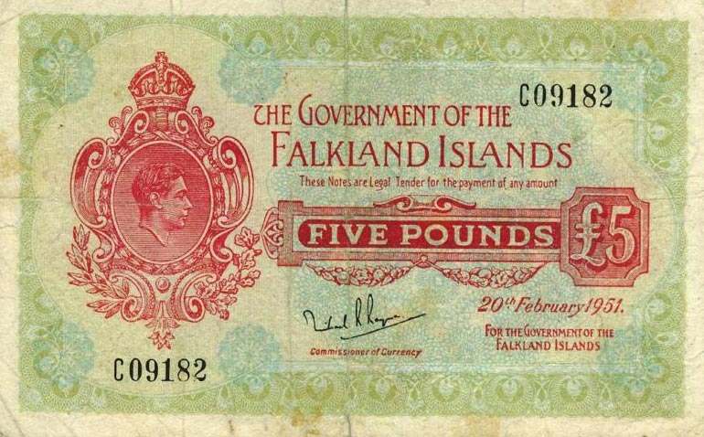 Front of Falkland Islands p6: 5 Pounds from 1951