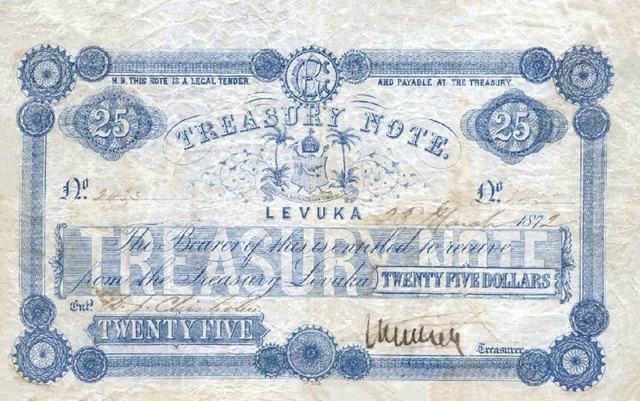Front of Fiji p17a: 25 Dollars from 1872