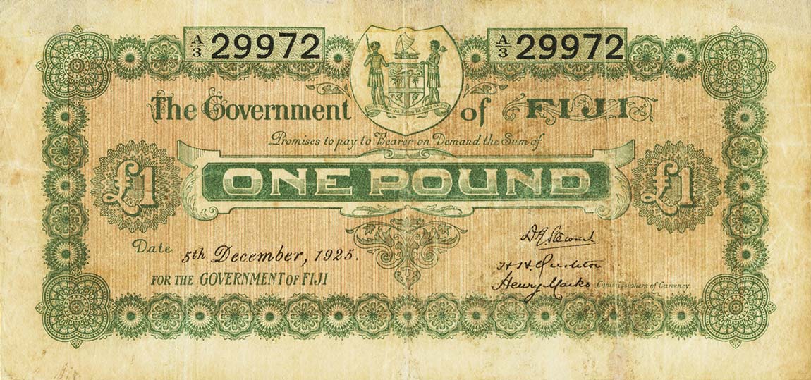 Front of Fiji p27d: 1 Pound from 1925
