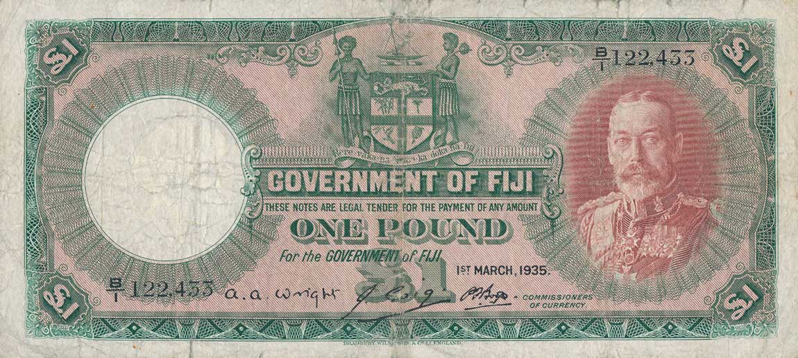Front of Fiji p33c: 1 Pound from 1935