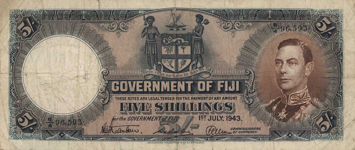 Front of Fiji p37f: 5 Shillings from 1943