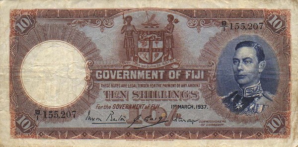 Front of Fiji p38a: 10 Shillings from 1937