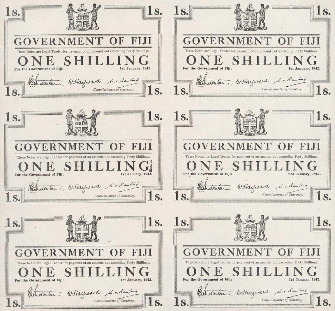 Front of Fiji p48r2: 1 Shilling from 1942
