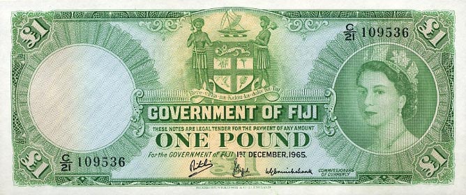 Front of Fiji p53h: 1 Pound from 1965