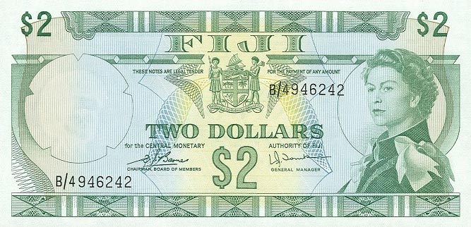 Front of Fiji p72c: 2 Dollars from 1974