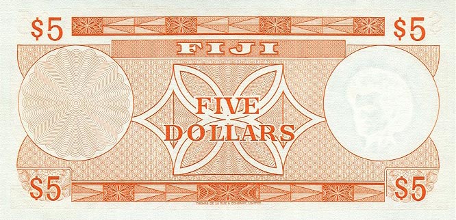 Back of Fiji p73c: 5 Dollars from 1974