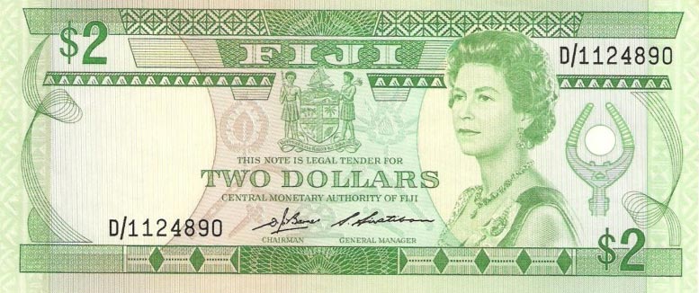 Front of Fiji p82a: 2 Dollars from 1983