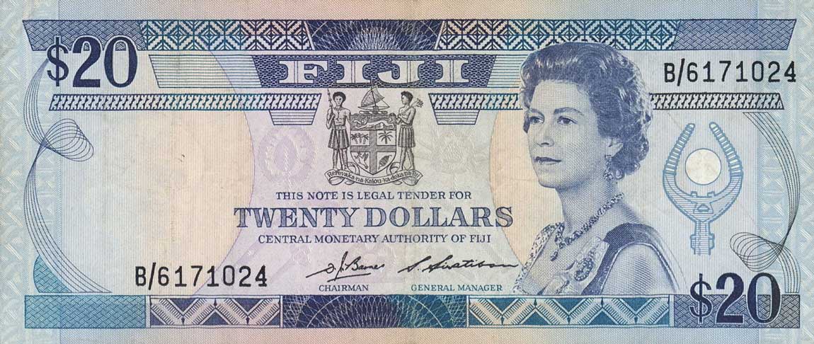 Front of Fiji p85a: 20 Dollars from 1986