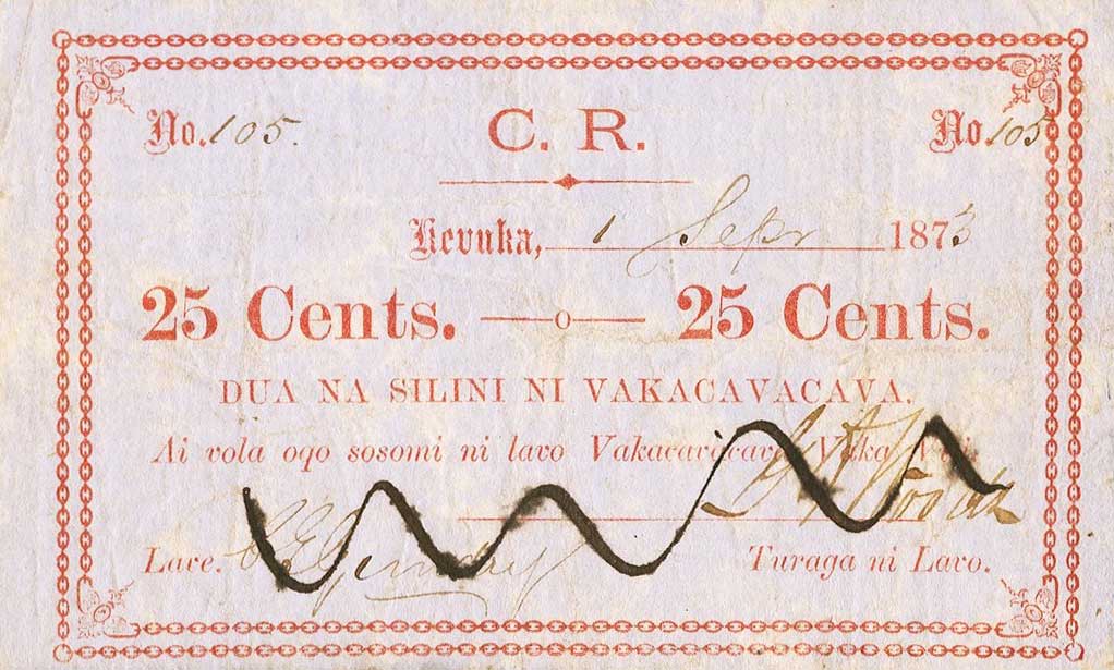 Front of Fiji p9b: 25 Cents from 1872