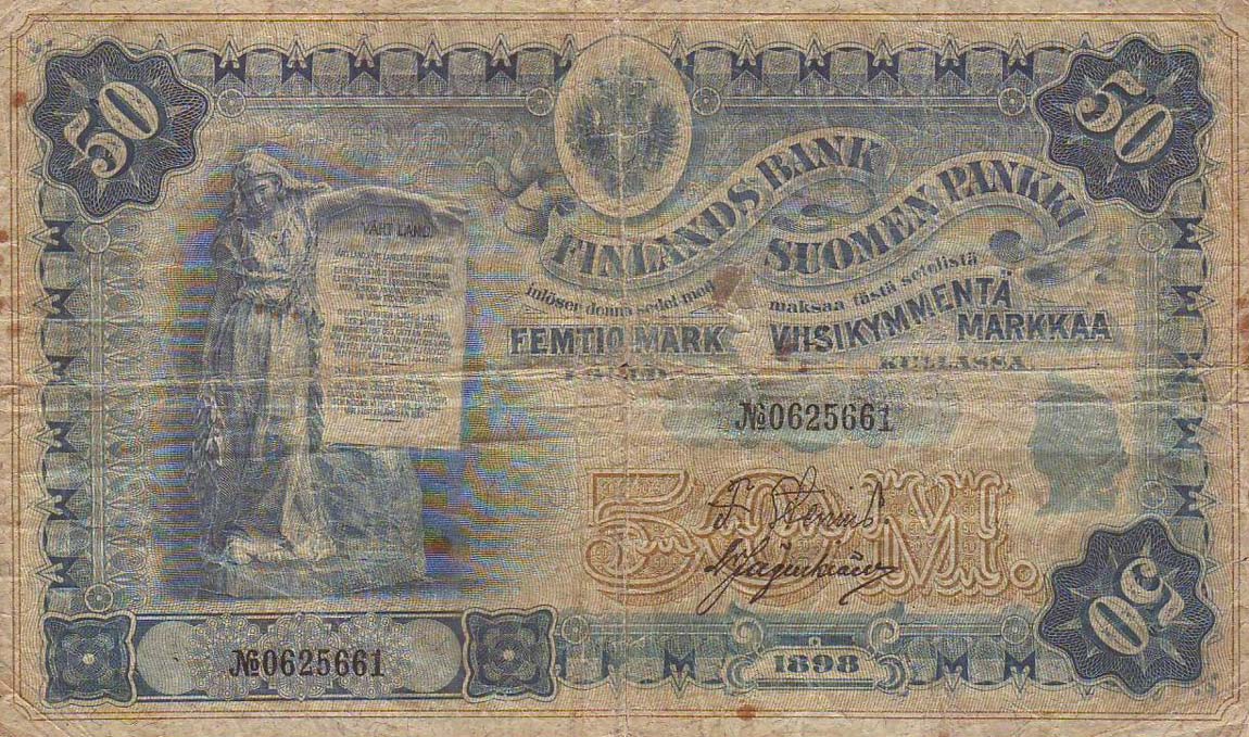 Front of Finland p6c: 50 Markkaa from 1898