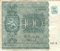 p80a from Finland: 100 Markkaa from 1945