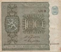 p88 from Finland: 100 Markkaa from 1945