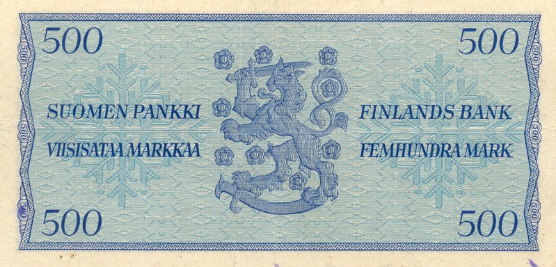 Back of Finland p96a: 500 Markkaa from 1956