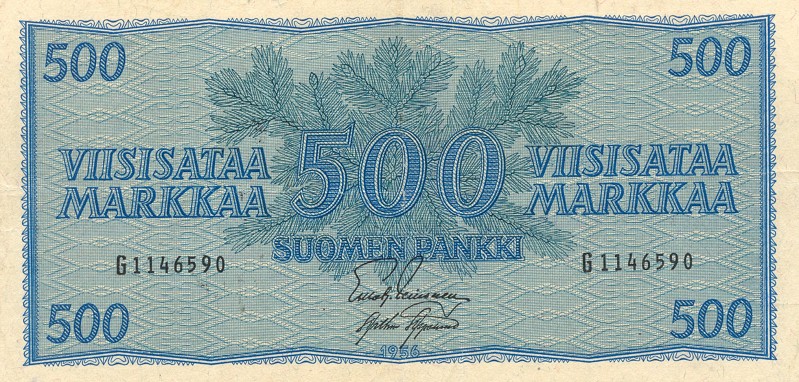 Front of Finland p96a: 500 Markkaa from 1956