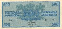 p96a from Finland: 500 Markkaa from 1956