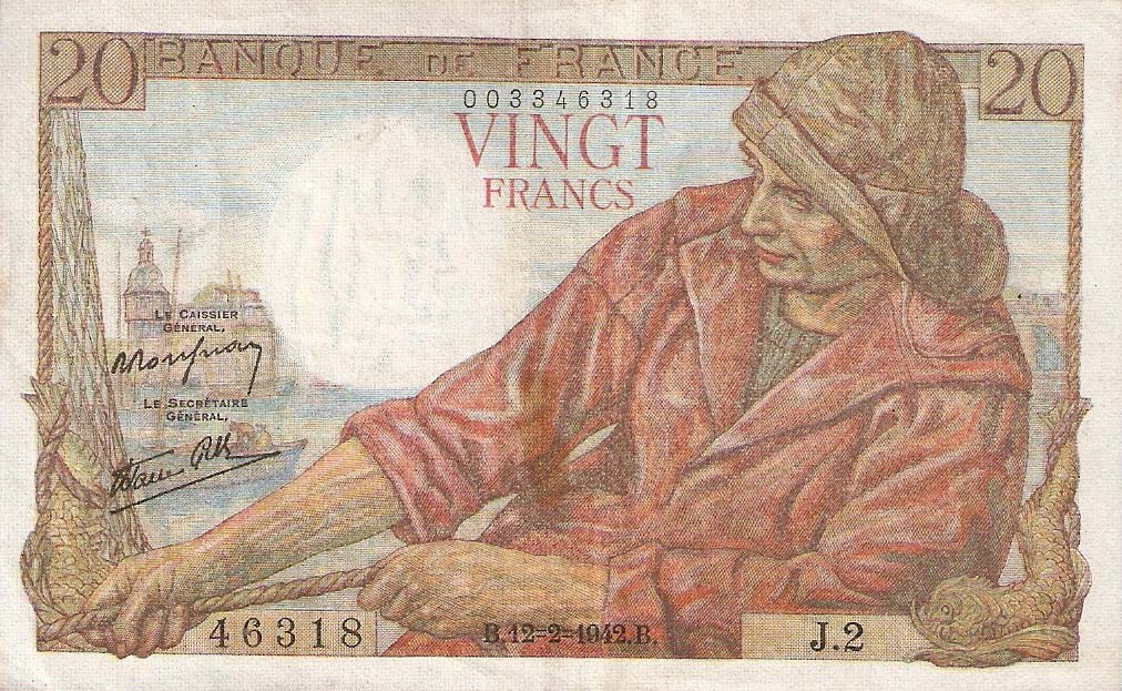 Front of France p100a: 20 Francs from 1942