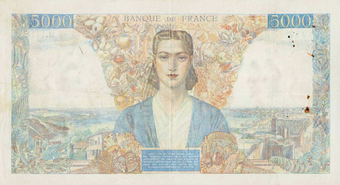 Back of France p103b: 5000 Francs from 1944
