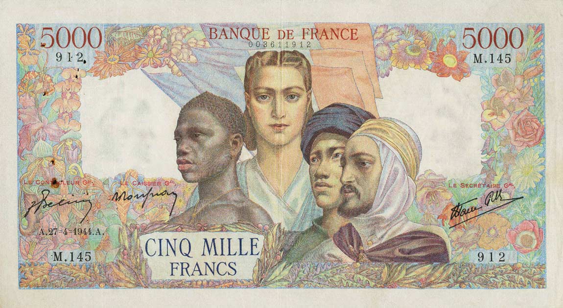 Front of France p103b: 5000 Francs from 1944