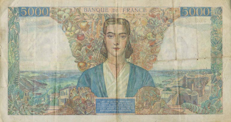Back of France p103c: 5000 Francs from 1945