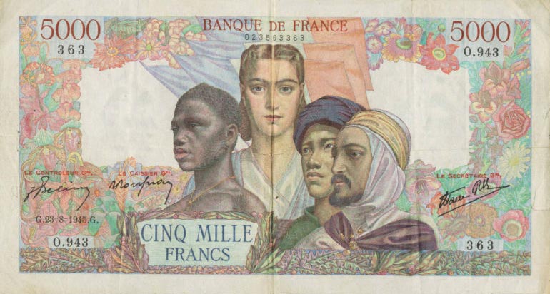 Front of France p103c: 5000 Francs from 1945