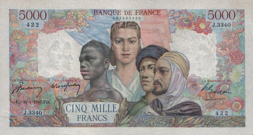 Front of France p103e: 5000 Francs from 1947