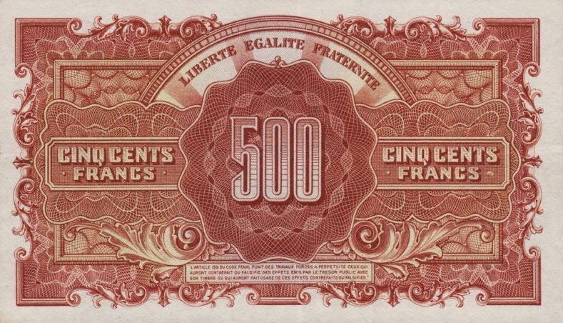 Back of France p106a: 500 Francs from 1944