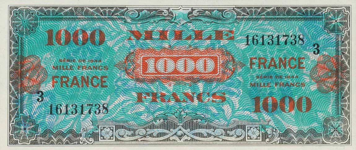 Front of France p125c: 1000 Francs from 1944