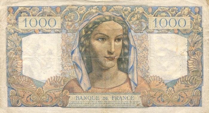 Back of France p130a: 1000 Francs from 1945