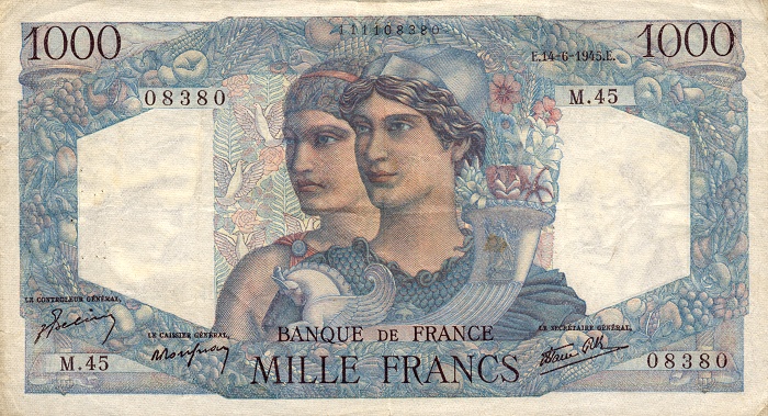 Front of France p130a: 1000 Francs from 1945