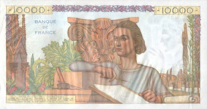 Back of France p132d: 10000 Francs from 1951