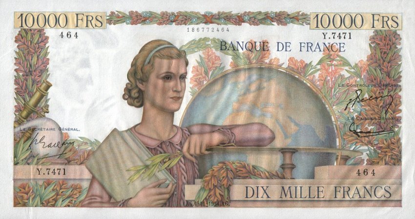 Front of France p132d: 10000 Francs from 1951