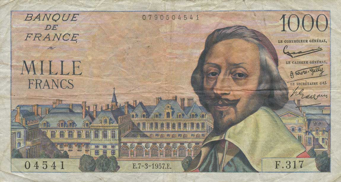 Front of France p134b: 1000 Francs from 1957