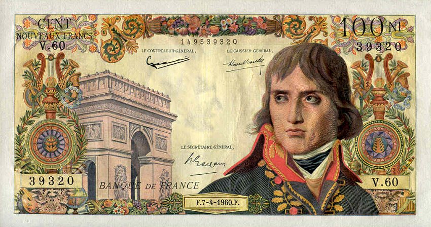 Front of France p144a: 100 Nouveaux Francs from 1959