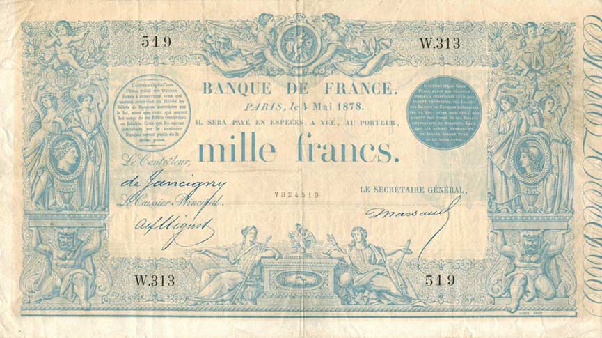 Front of France p54b: 1000 Francs from 1862