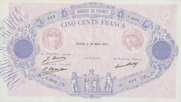 Front of France p66k: 500 Francs from 1926