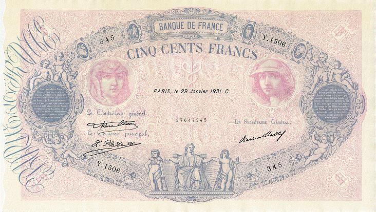 Front of France p66l: 500 Francs from 1930