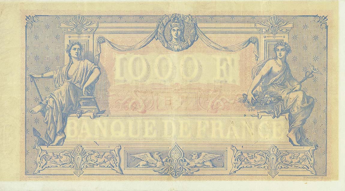Back of France p67b: 1000 Francs from 1890