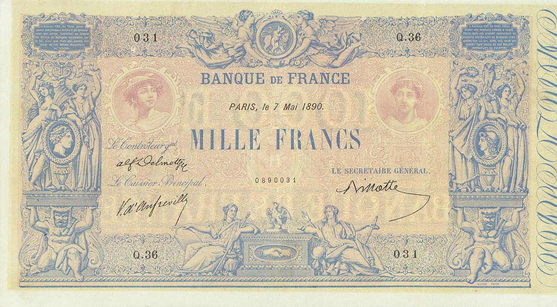 Front of France p67b: 1000 Francs from 1890