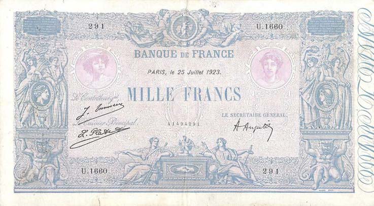Front of France p67j: 1000 Francs from 1922