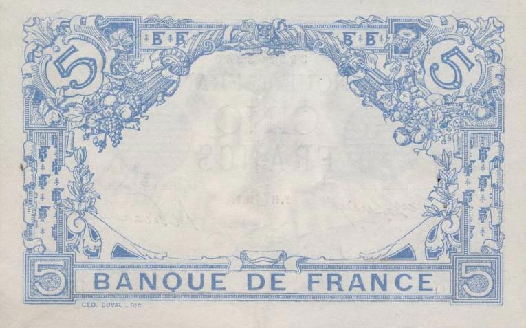 Back of France p70: 5 Francs from 1912