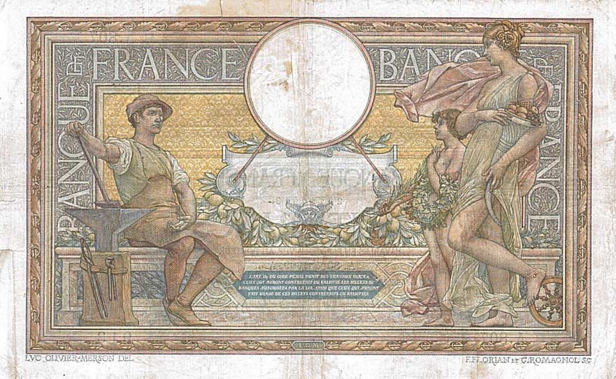 Back of France p71a: 100 Francs from 1909