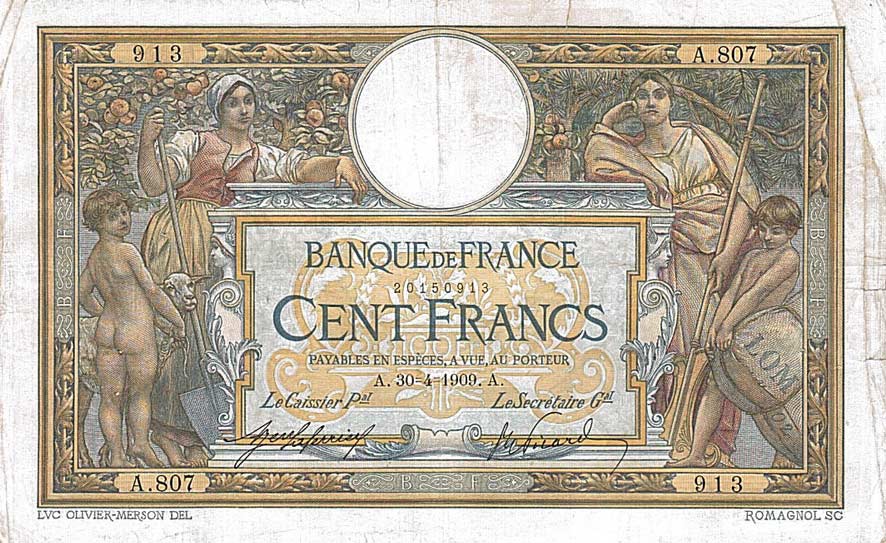 Front of France p71a: 100 Francs from 1909